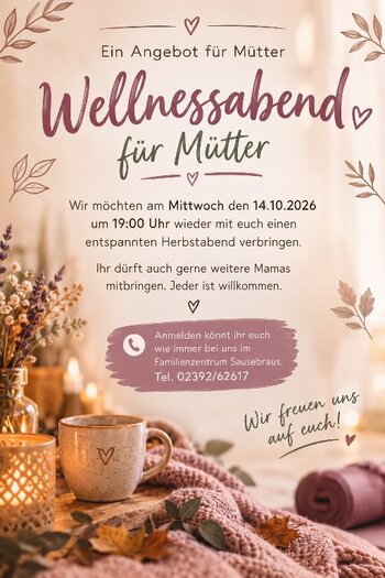 Das Familienzentrum lädt zum Wellnessabend ein.