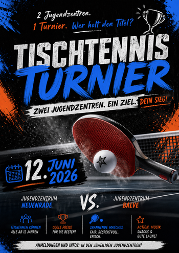Am 12. Juni startet das Tischtennisturnier zwischen den Jugendzentren aus Balve und Neuenrade.