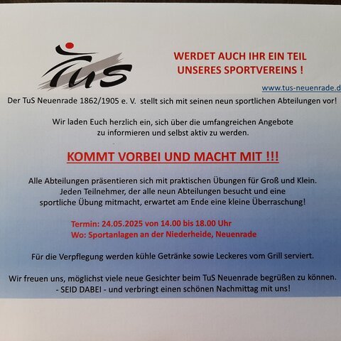 Kennenlerntag TuS Neuenrade 1862/1905 e. V.